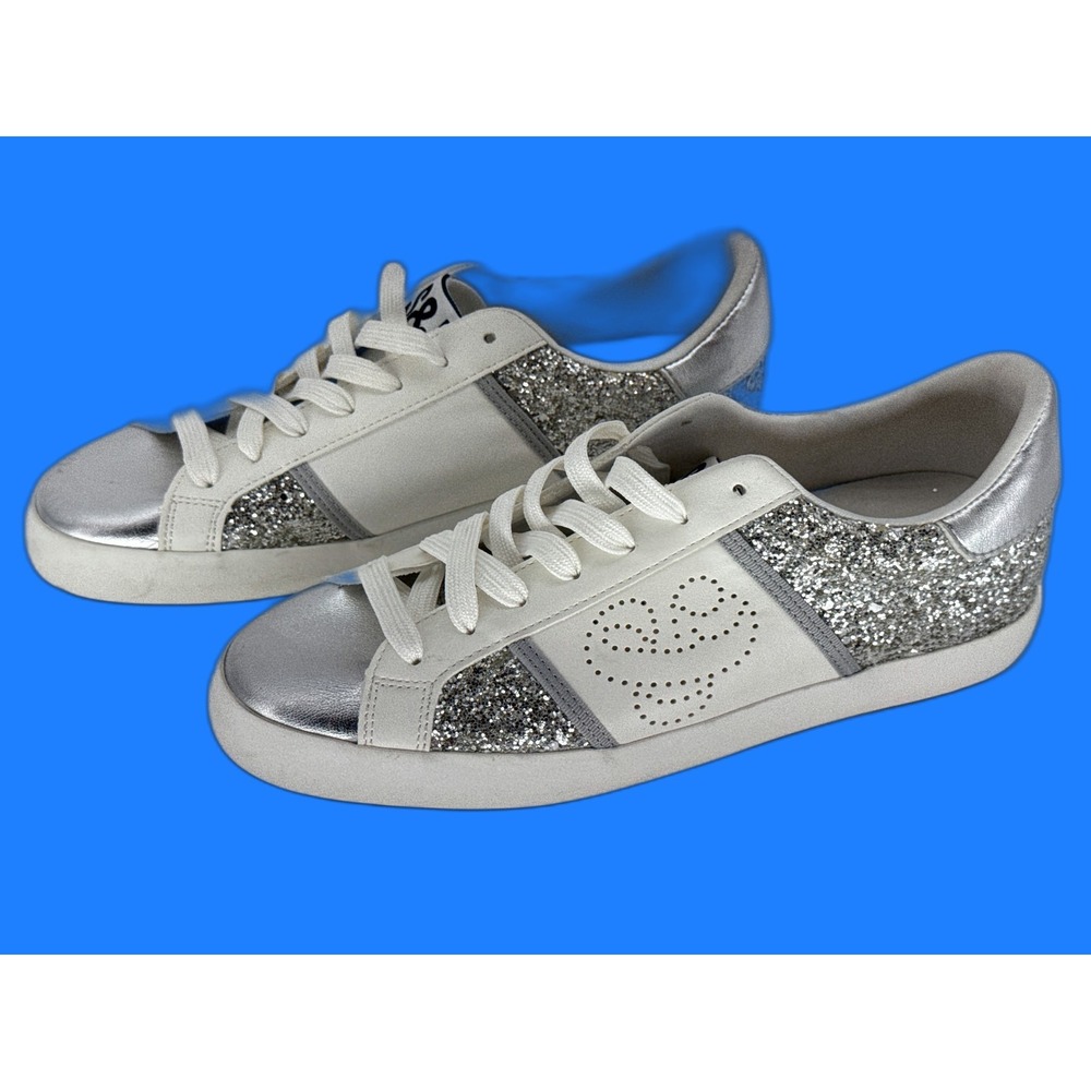 SAM & LIBBY Glitter Silver Sneaker Sparkly Metallic Accent Low Top 8 Shoes